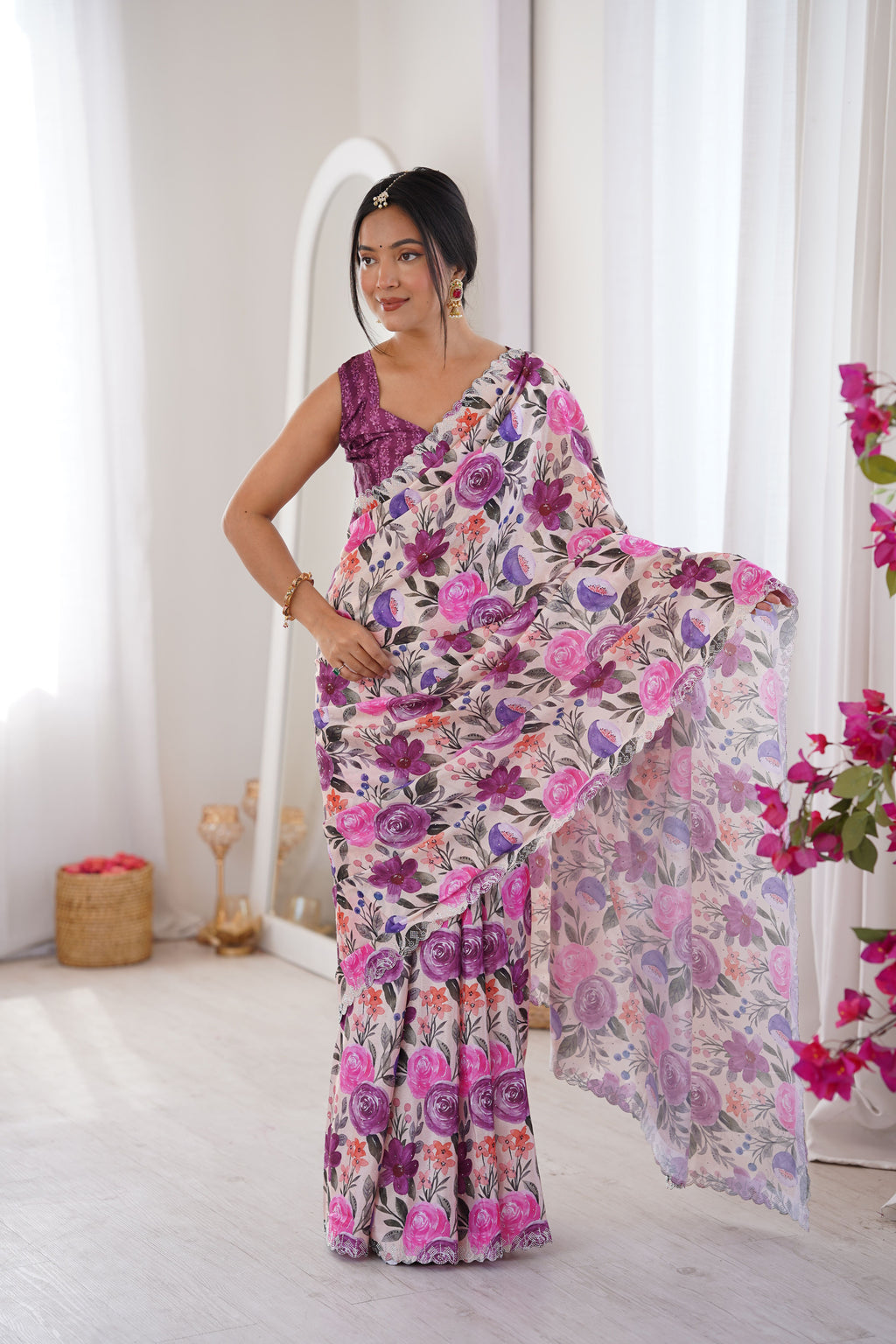Regal Georgette Satin Silk Saree | Zari & Handwork Couture