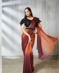 Autumn Rust Satin Silk Soirée Saree | Beads Embroidery with Black Organza Blouse