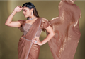 Rust Two Tone Satin Silk Ready-to-Wear Saree | Sequins & Ruffle Sleeves Blouse