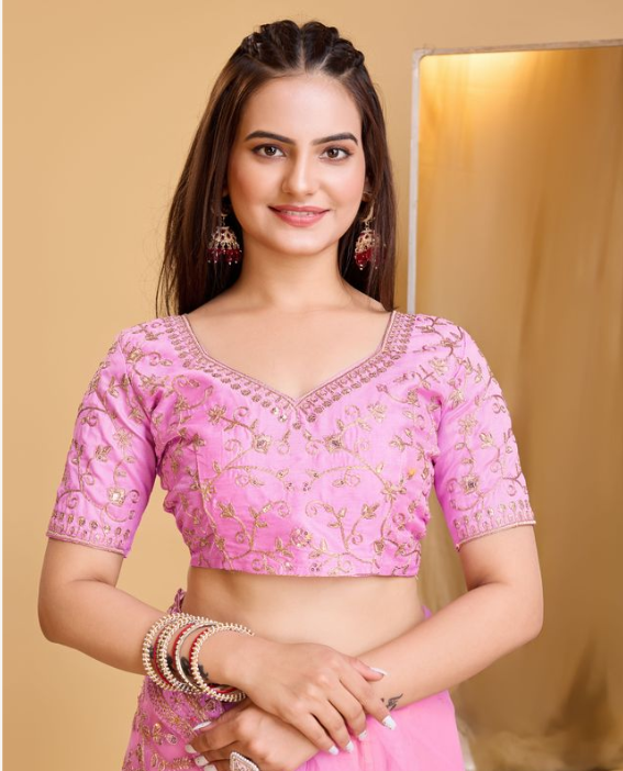 Blushing Pink Soft Net Party Wear Saree | Designer Embroidered Romantic Radiance