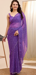 Purple Georgette Ready To Wear Saree | Designer Printed Art Silk Couture