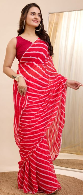 Red Georgette Ready To Wear Saree | Designer Printed Art Silk Couture