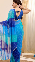 Blue Georgette Ready To Wear Saree | Designer Printed Art Silk Couture