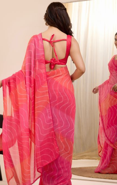 Gajri Georgette Ready To Wear Saree | Designer Printed Art Silk Couture