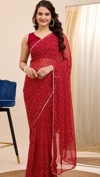 Maroon Georgette Ready To Wear Saree | Designer Printed Art Silk Couture