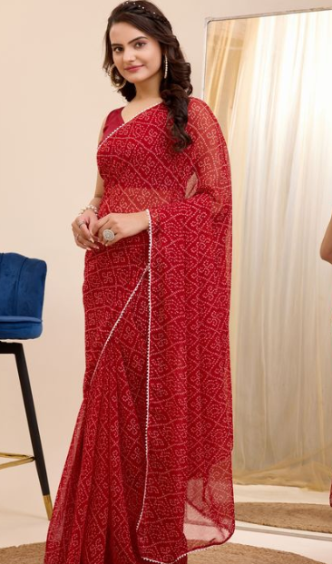 Maroon Georgette Ready To Wear Saree | Designer Printed Art Silk Couture