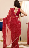 Maroon Georgette Ready To Wear Saree | Designer Printed Art Silk Couture