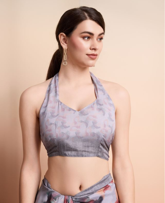 Elegant Grey Georgette Party Wear Saree | Designer Printed Georgette Blouse Ensemble