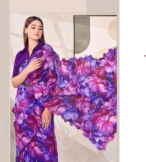 Royal Purple Pure Satin Silk Ready-to-Wear Saree | Sequence Embroidery & Abstract Digital Print