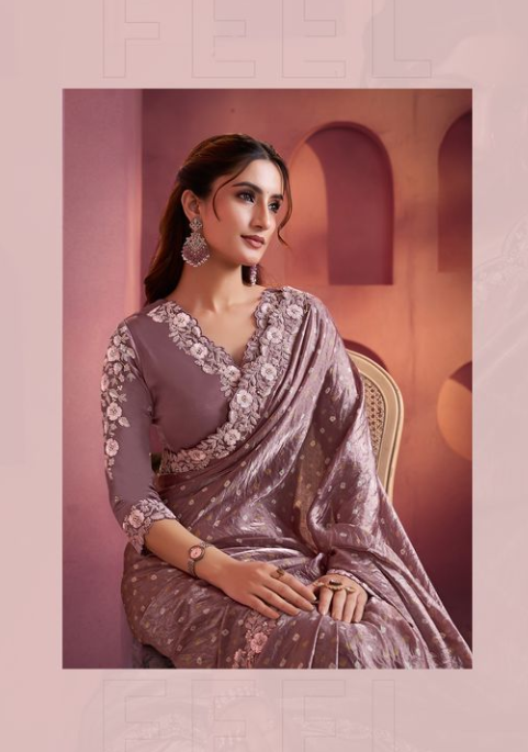 Lavender Bliss Two Tone Satin Silk Saree | Bandhani Print with Embroidery, Sequin & Stone Work