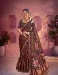 Earthy Brown Gajji Silk Saree | Traditional Print with Gota & Minakari Work