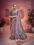 Royal Purple Gajji Silk Saree | Traditional Print with Diamond & Handwork