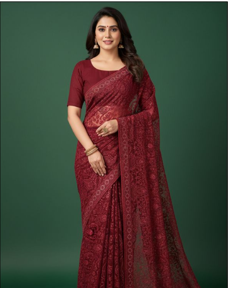 Elegant Organza Tissue Silk Saree | Hand-Embroidered with Stone Work