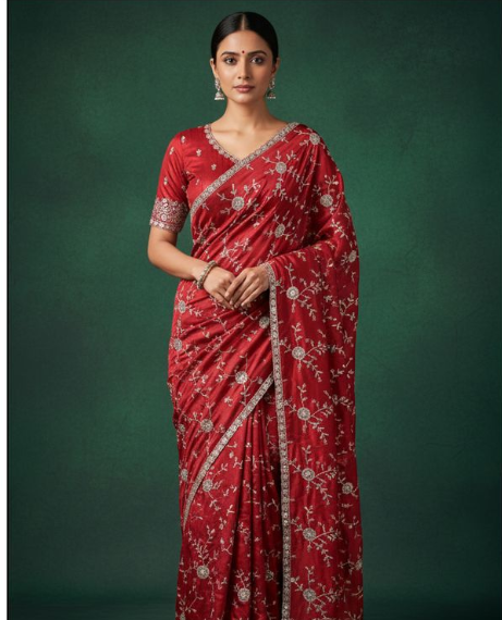 Luxurious Pure Satin Saree | Exquisite Jarkan Work Embellishment