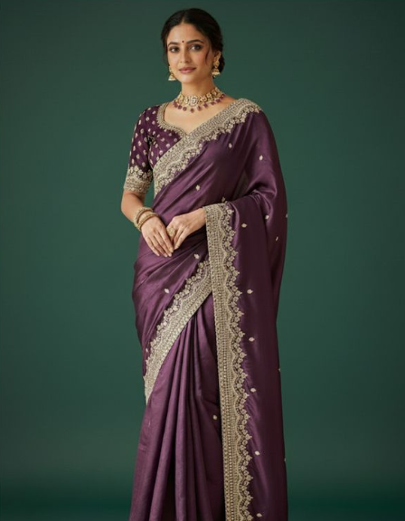 Opulent Pure Satin Saree | Embroidered with Zari Work