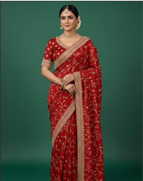 Elegant Soft Silk Saree | Traditional Pita Work Embellishment