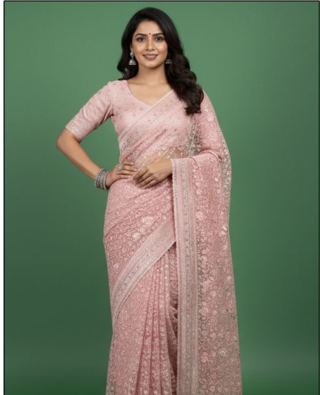 Elegant Organza Tissue Silk Saree | Exquisite Thread Embroidery with Stone Embellishments