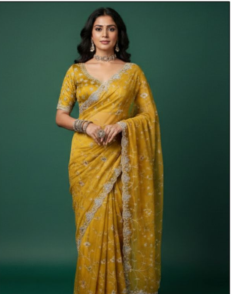 Opulent Pure Satin Saree | Intricate Embroidery with Traditional Zari Work