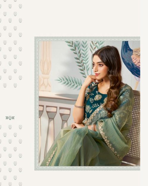 Pista Green Zari Organza Silk Saree with Teal Blouse | Dual Sequence & Embroidery