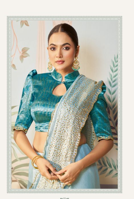 Firoji Satin Silk Saree | Sequence & Swarovski Diamond Hand Work