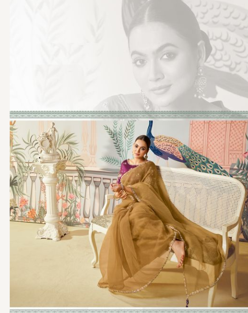 Dusty Yellow Satin Organza Silk Saree with Lovender Blouse | Dual Sequence, Embroidery & Stone Work