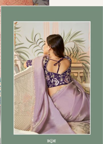 Lovender Zari Organza Silk Saree | Dual Sequence, Embroidery & Handwork