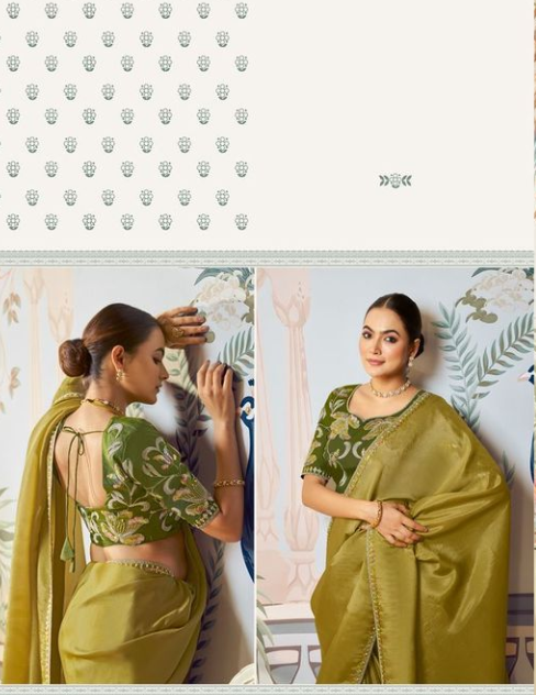 Purple Satin Organza Silk Saree | Swarovski Stone Work & Brush Print