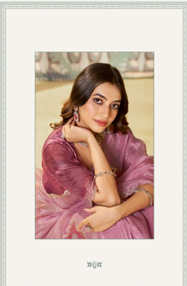 Pink Satin Organza Silk Saree | Diamond, Brush Print & Swarovski Work