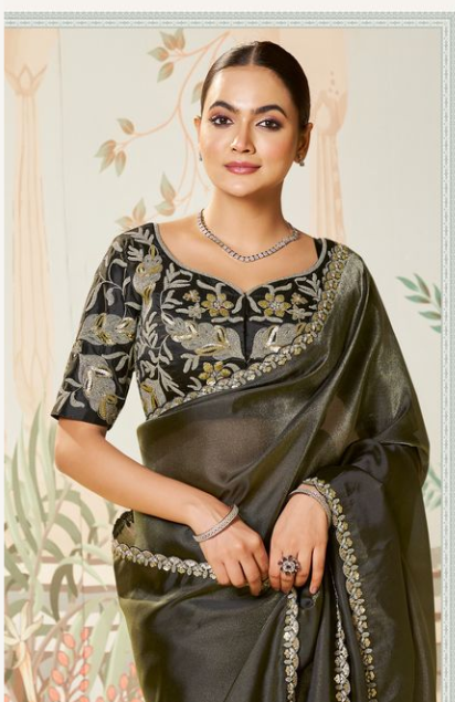 Black Zari Organza Silk Saree | Dual Sequence & Embroidery