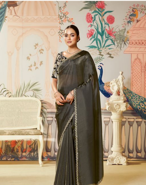 Black Zari Organza Silk Saree | Dual Sequence & Embroidery