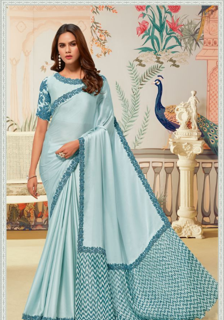 Firoji Pure Satin Silk Saree | Jardosi & Sequence Work