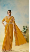 Yellow Satin Silk Saree | Multi Stone Handwork & Embroidery