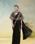 Black Two Tone Satin Silk Saree | Dual Sequence Pearl Work