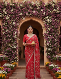 Lustrous Red Pure Satin Saree | Exquisite Jarkan Work Embellishment