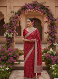 Opulent Red Georgette Satin Silk Saree | Aari Embroidery, Sequence & Dual Stone Embellishment