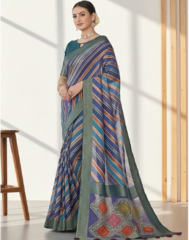Azure Blue Rangkat Tussar Silk Saree | Leheriya & Thread Embroidered Rang Chatkila Masterpiece