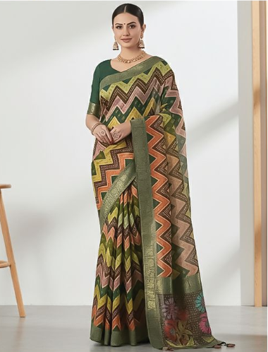 Emerald Green Rangkat Tussar Silk Saree | Chevron Woven Design Rang Chatkila Creation
