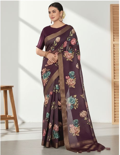 Royal Purple Rangkat Tussar Silk Saree | Floral Sequin Embroidered Rang Chatkila Ensemble