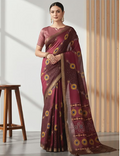 Maroon Rangkat Tussar Silk Saree | Bandhani & Thread Embroidered Artistry