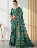 Emerald Green Rangkat Tussar Silk Saree | Aztec Geometric Embroidered Fusion