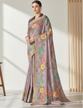 Lavender Rangkat Tussar Silk Saree | Floral Sequin Embroidered Grace