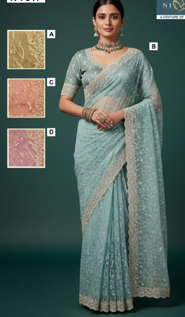 Luminous Organza Satin Silk Saree | Sequin & Diamond Embellished Splendor