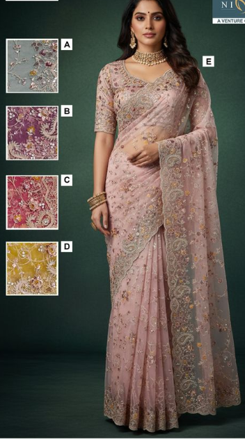 Enchanting Heavy Mono Net Saree | Multi Sequins Jaal & Stone Embellished Artistry