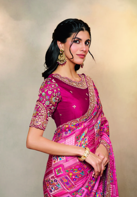 Rani Pure Gajji Jaquard Silk Saree | Multi Embroidery with Multi Stone Handwork