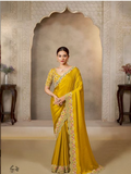 Sunshine Yellow Soft Satin Silk Saree | Sequence Embroidery with Multi Stone Handwork