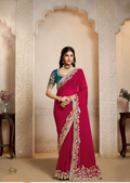 Rani Two Tone Satin Silk Saree | Multi Threads Embroidery with Stone Handwork