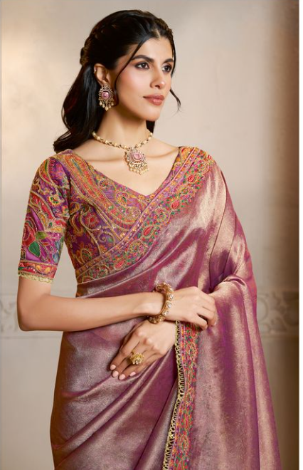 Royal Purple Kanjivaram Self Jaquard Silk Saree | Position Print with Embroidery Handwork