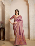 Royal Purple Kanjivaram Self Jaquard Silk Saree | Position Print with Embroidery Handwork