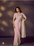 Baby Pink Satin Silk Designer Saree | Dual Sequins Embroidery with Mirror & Pearl Handwork