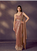 Light Brown Two Tone Satin Silk Designer Saree | Sequins Embroidery with Stone & Pearl Embellishment